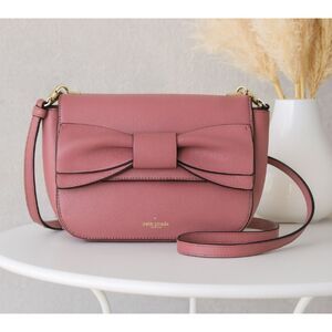 Kate Spade New York Crossbody Pink Coral Leather Bow Flap Detachable Strap